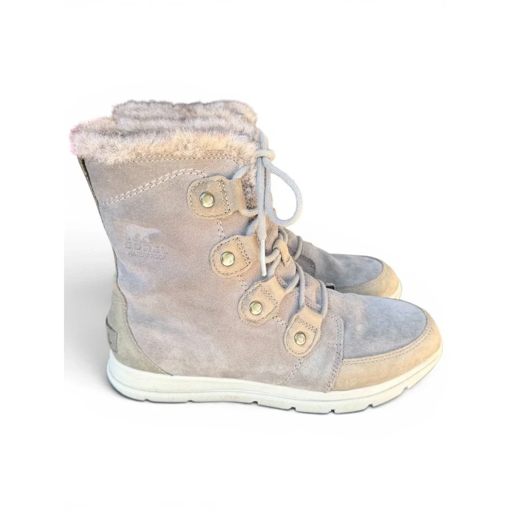 Sorel Boots Womens 10 Grey Explorer Joan Waterproof Suede‎ Faux Fur NL3039-052